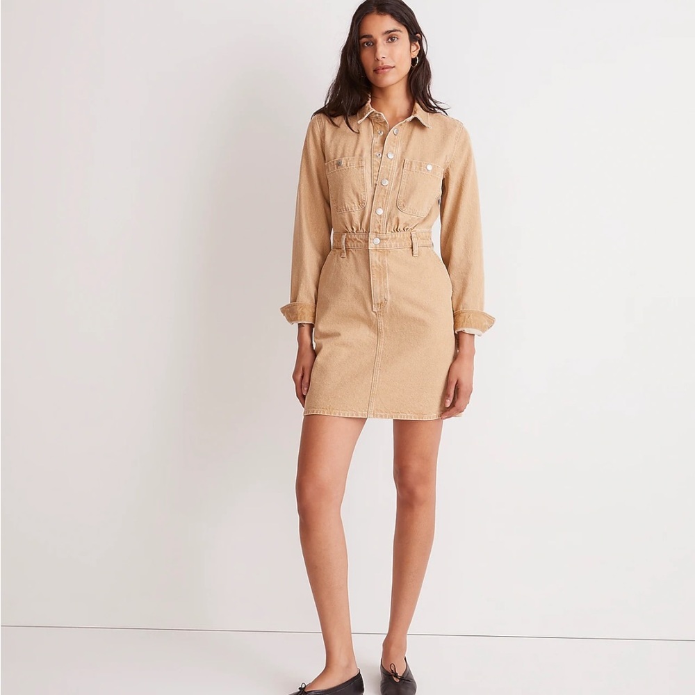 NWT Madewell Carpenter Mini Dress: Garment-Dye Edition in Tan - Size XS